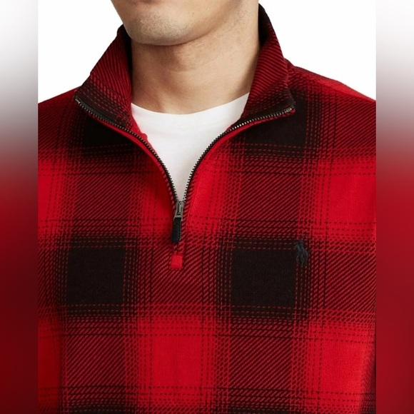 Polo Ralph Lauren Men Red Black Buffalo Plaids Quarter Zip Sweater Size Large - Picture 3 of 12